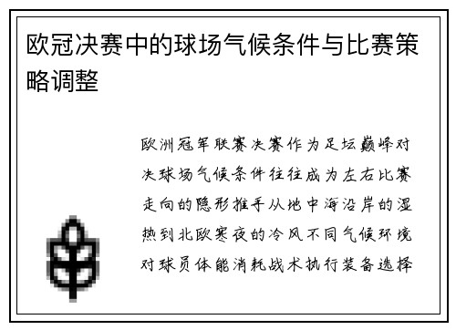 欧冠决赛中的球场气候条件与比赛策略调整